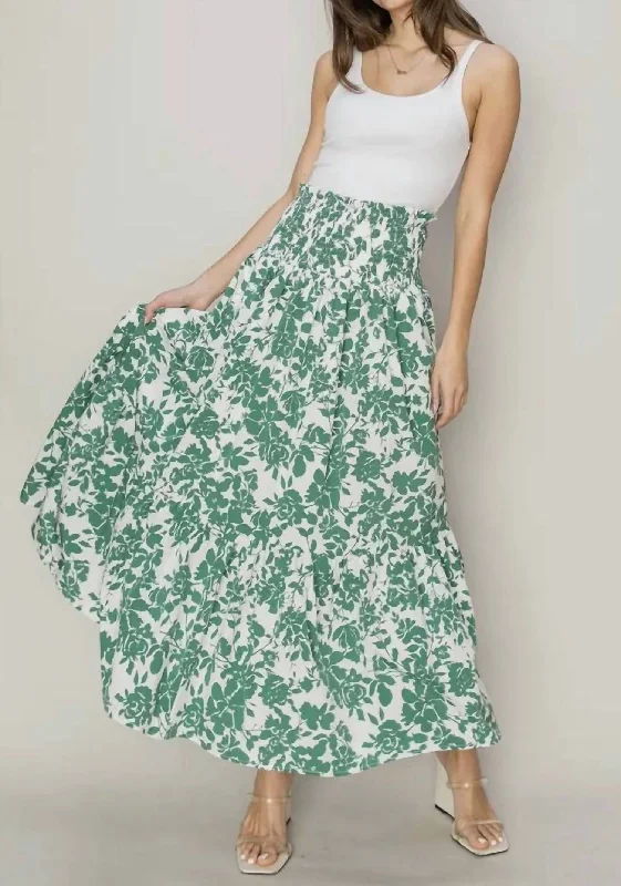 Floral Maxi Skirt In Green