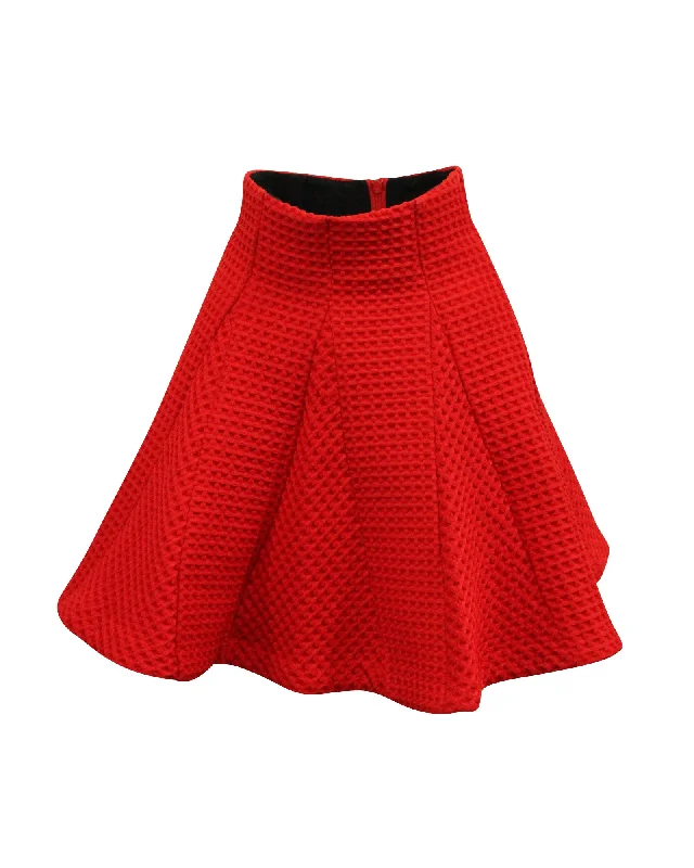 Maje Jamila Waffle Knit Pleated Skirt in Red Polyester