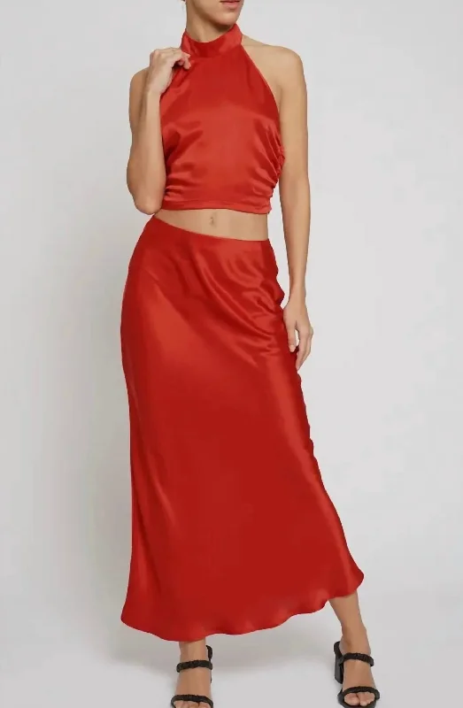 Satin Maxi Skirt In Red