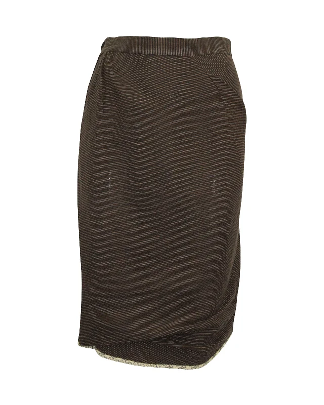 Vivienne Westwood Microprint Midi Pencil Skirt in Brown Cotton Linen