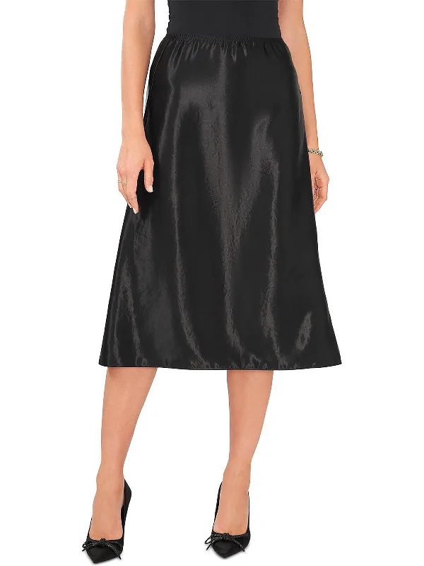 Womens Satin A-Line Midi Skirt